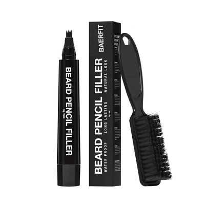 BAERFIT Beard Men's Waterproof Beard Filling Pen With Brush Beard Color Pencil Long-Lasting Natural Coverage,Repair Beard Shape,Moustache Colour,And Eyebrows Bristle Beard Brush (Black),1