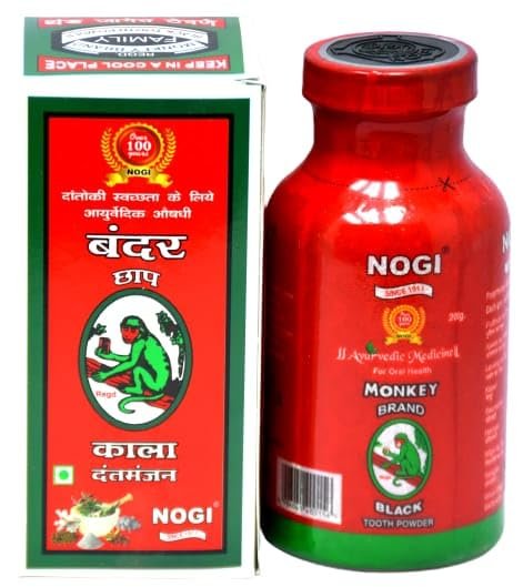 CHALING Nogi Monkey Brand Ayurvedic Tooth Powder for Fresh Breath and Improve Your Gum Health (Black, 200g)