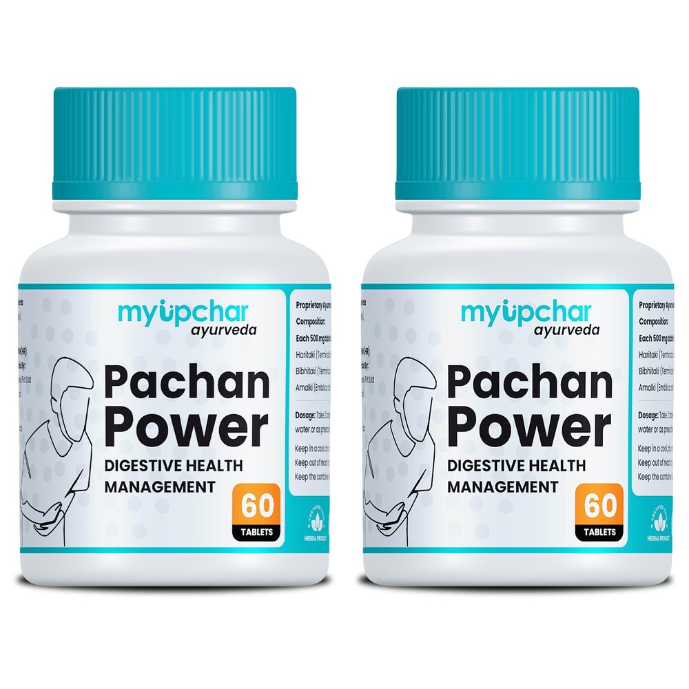 "Myupchar Ayurveda Pachan Power - Digestive Tablets | Amla, Haritaki & Bibhitaki | Relieves Constipation, Bloating, Gas, Indigestion & Other Digestive Discomfort | 60 Tablets | Pack of 2