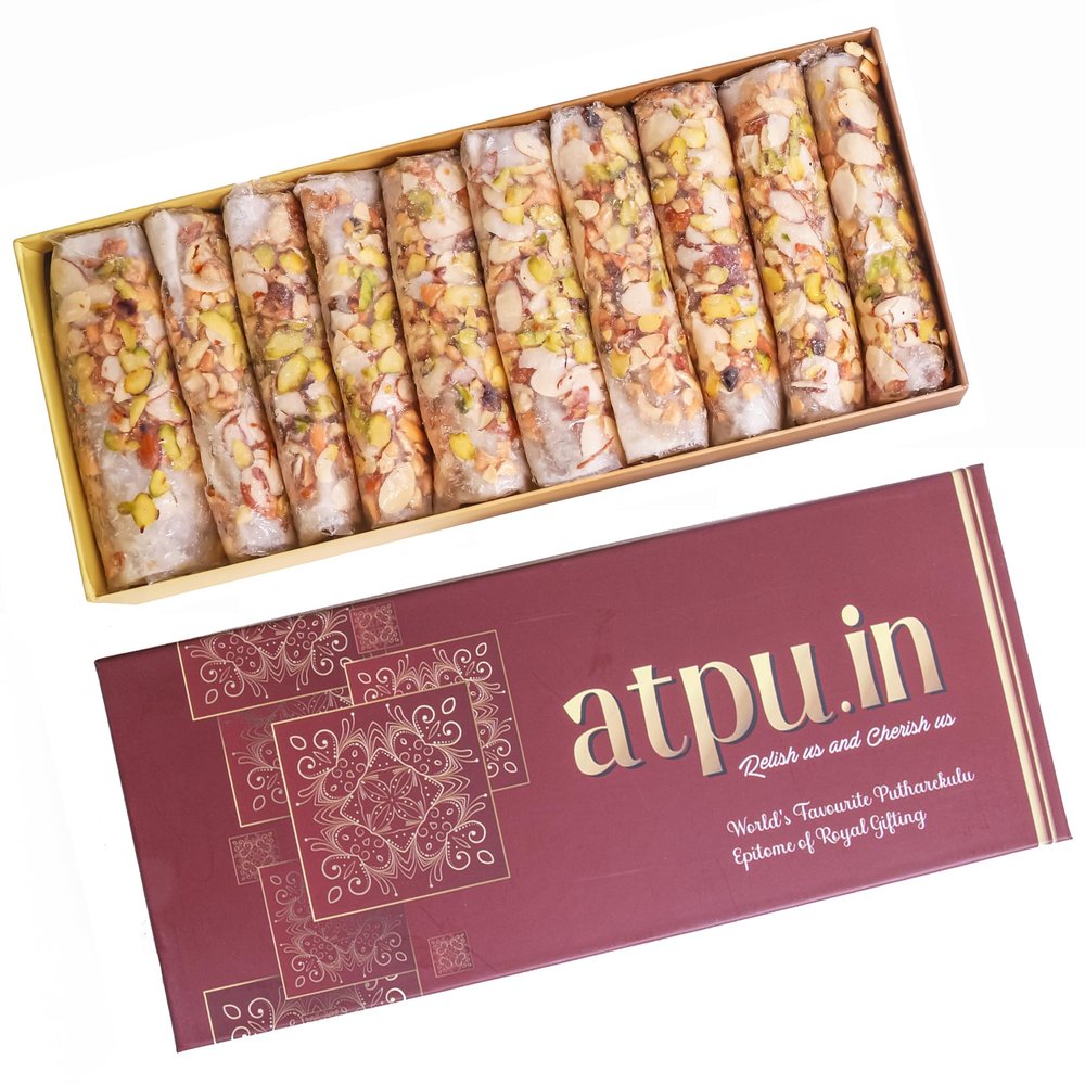 ATPU.IN Atreyapuram Sugar Dry Fruits Putharekulu (Papersweet)|Delicious South Indian Snack|Gi Tagged Mithai|Premium Sweet Gift Hamper|10 Pcs Box (280G) (Kaju Badam Pista, 20 Pcs Box (560G))