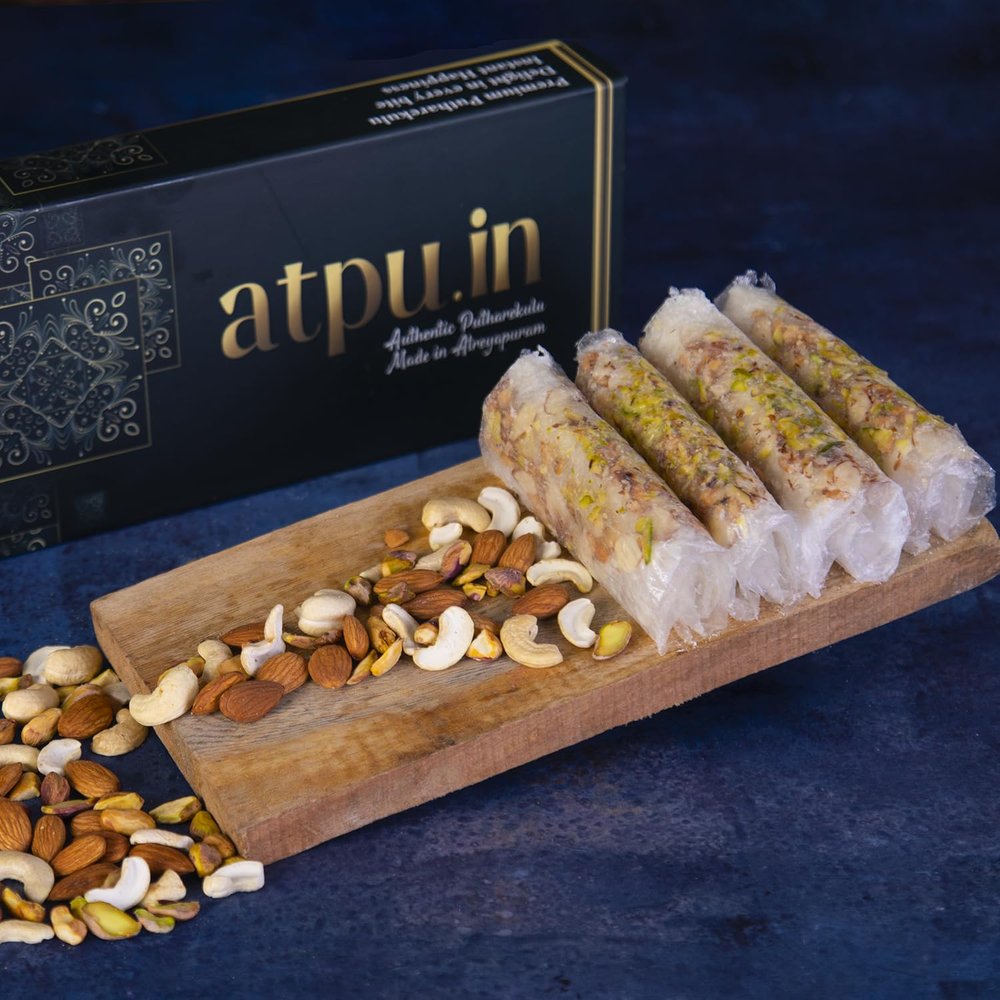ATPU.IN Atreyapuram Sugarfree Dry Fruits Putharekulu (Pootharekulu)|Delicious South Indian Snack|Gi Tagged Mithai|Premium Sweet Gift Hamper|10 Pcs Box (280 Gram)