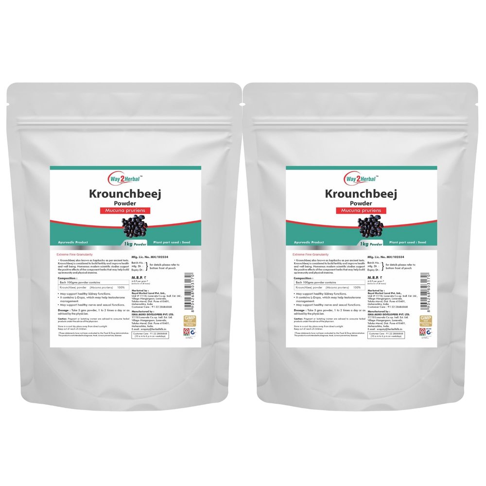 Way2Herbal Krounchbeej Seed Powder Mucuna Pruriens (1 Kg Pack of 2)