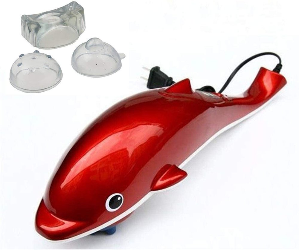 AANTAR THE DIFFERENCE Dolphin Fish Handheld Massager Machine with Vibration, Magnetic, Far Infrared Therapy to Aid in Pain and Stress Relief For Men and Women [red white]