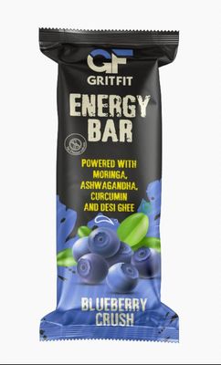GRITFIT Superfood 40 grams Energy Bar Blueberry Crush [Pack of 1], 4.84g Protein and 3.13g Fiber Per Bar, Nutrient-Rich Snack, No Preservatives, Trans Fats or Cholesterol, 100% Veg for Energy & Immunity