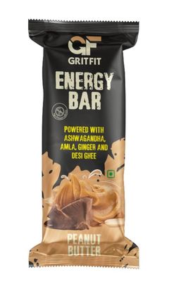 GRITFIT Superfood 40 grams Energy Bar Peanut Butter [Pack of 1], 3.66g Protein & 2.41g Fiber Per Bar, Nutrient-Rich Snack, No Preservatives, Cholesterol or Trans Fats, 100% Veg for Energy & Immunity