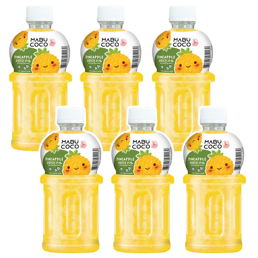 Mabu Coco Pineapple Juice 25% with Nata De Coco | Refreshing Taste | Pineapple Juice (From Pineapple Juice Concentrate) - PACK OF 6 (320ml Each)