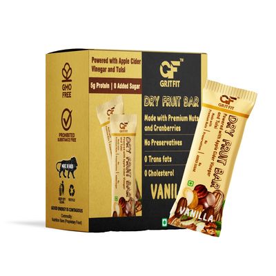 GRITFIT Superfood 40 grams Dry Fruit Vanilla Bar [Pack of 6], 5.66g Protein & 3.76g Fiber Per Bar, Nutrient-Packed Snack, No Added Sugar, Preservatives or Trans Fats, Cholesterol Free 100% Veg for Energy & Immunity