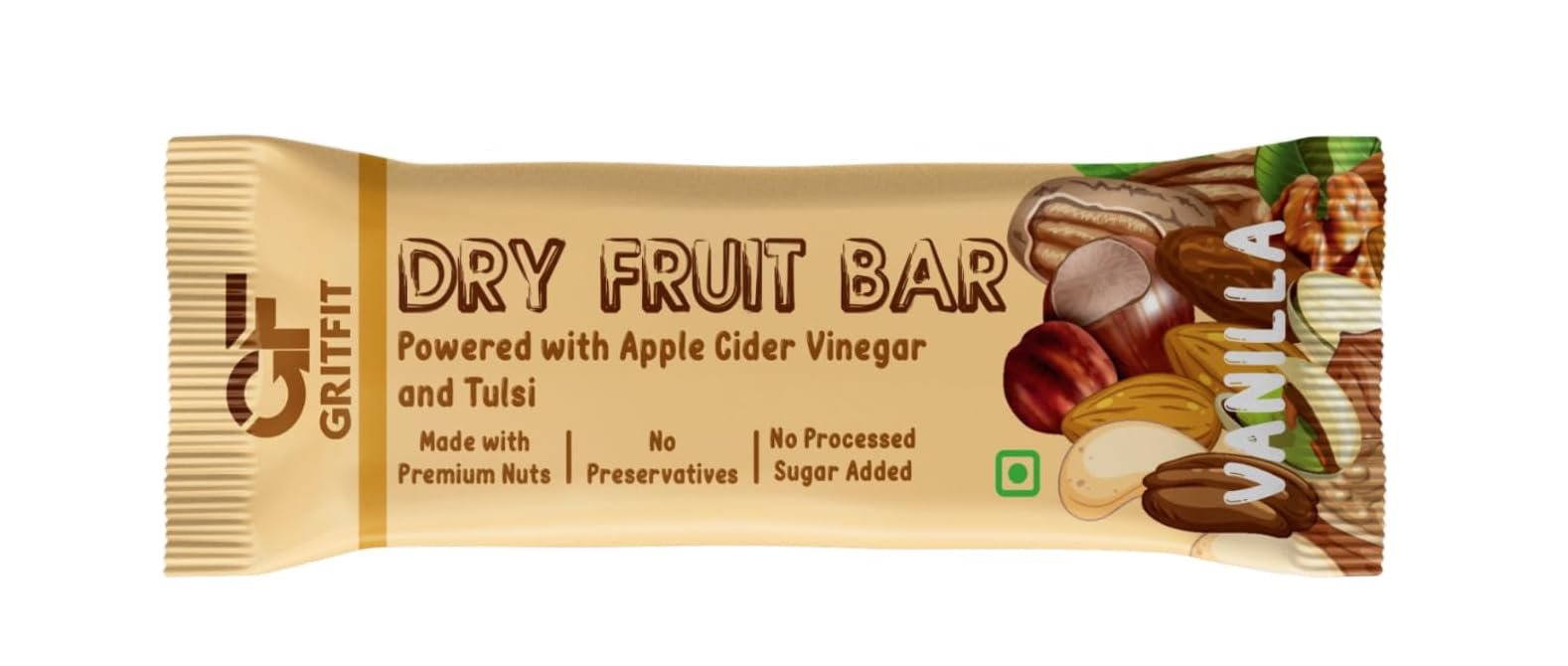 GRITFIT Superfood 40 grams Dry Fruit Vanilla Bar [Pack of 1], 5.66g Protein & 3.76g Fiber Per Bar, Nutrient-Packed Snack, No Added Sugar, Preservatives or Trans Fats, Cholesterol Free 100% Veg for Energy & Immunity