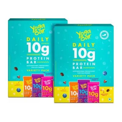 Yogabar Variety Pack 10g Protein Bars [Pack of 6], Protein Blend & Premium Whey, 100% Veg, Rich Protein Bar with Date, Vitamins, Fiber, Energy & Immunity for Fitness ,Pack of 2
