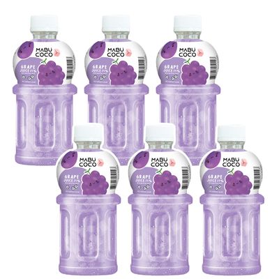 Mabu Coco Grape Juice with 25% Nata De Coco | Energy Booster | Fresh Fruit Juice - No Added Preservatives and Artificial Colours - PACK OF 6 (320ml Each)