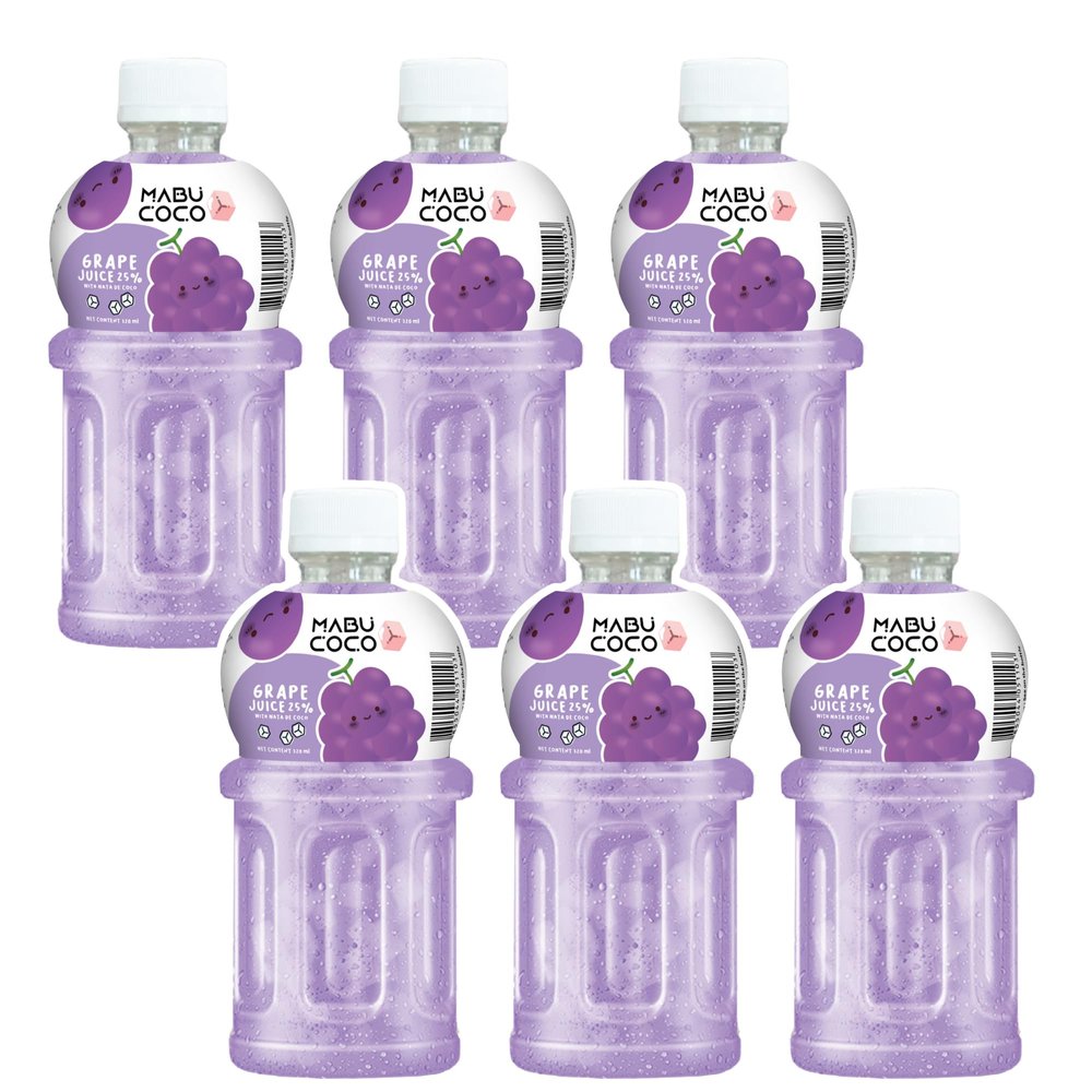 Mabu Coco Grape Juice with 25% Nata De Coco | Energy Booster | Fresh Fruit Juice - No Added Preservatives and Artificial Colours - PACK OF 6 (320ml Each)