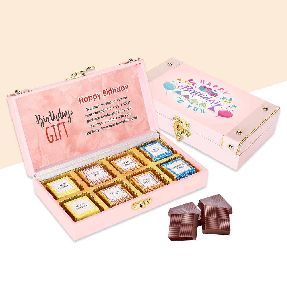 Chocoloony flavoured chocolate wooden box (box of 8pc - 12g each) l happy birthday premium chocolate gifting for brother, sister, boyfriend, girlfriend