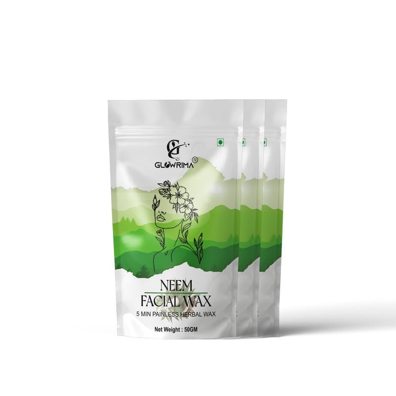 Glowrima Neem Facial Wax Powder for women, 5 min Painless Natural Face Hair Removal Waxing Powder, Easy to use at home 50gm (Pack Of 3)