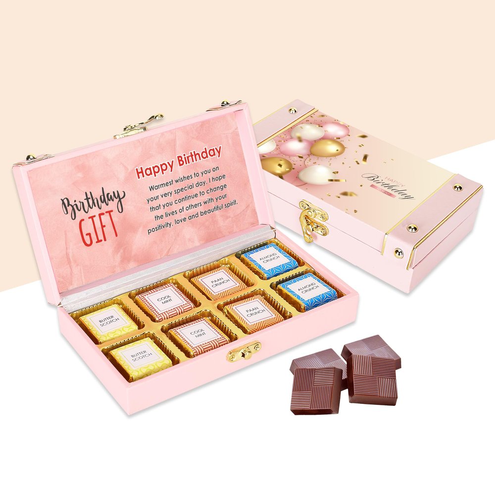 Chocoloony chocolate Hamper wooden box gift (box of 8pc - 12g each) l happy birthday flavoured premium chocolate for brother, sister, boyfriend, girlfriend giting