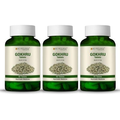 Bio Resurge 100% Ayurvedic Gokhru Herbal Supplement Tablets - 750MG Pack of 3 (180 Tablet) 100% pure ayurvedic capsules for kidney health, stamina, muscle strength & wellness for men & women