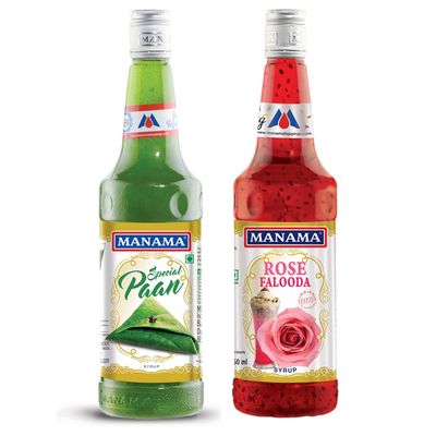 Manama Paan Syrup and Rose Falooda Syrup, 750ML Each, Mixer for Mocktails, Cocktails, Drinks, Juices, Beverages, Pack of 2