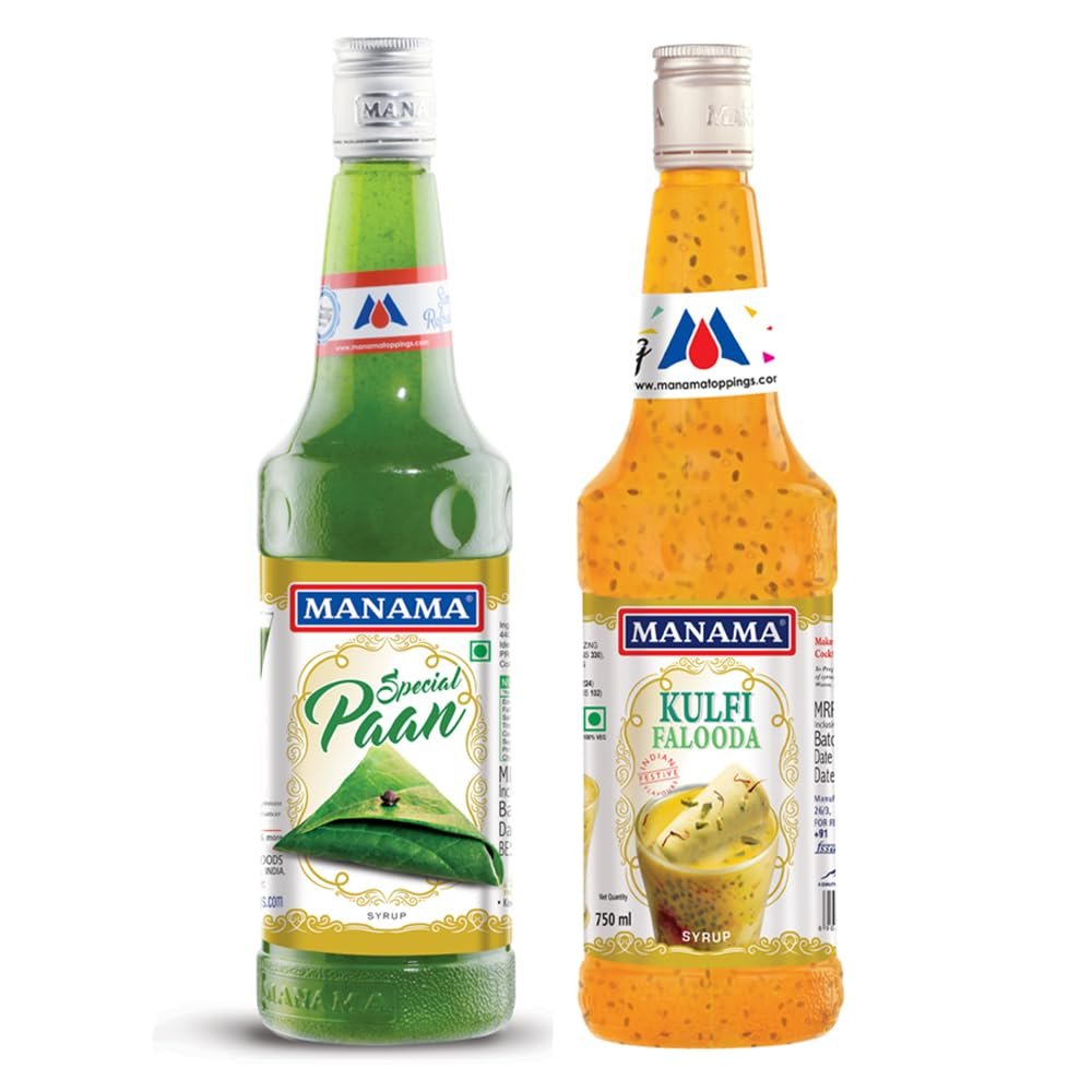 Manama Paan Syrup and Kulfi Falooda Syrup, 750ML Each, Mixer for Mocktails, Cocktails, Drinks, Juices, Beverages, Pack of 2