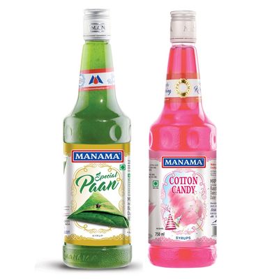 Manama Paan Syrup and Cotton Candy Syrup, 750ML Each, Mixer for Mocktails, Cocktails, Drinks, Juices, Beverages, Pack of 2
