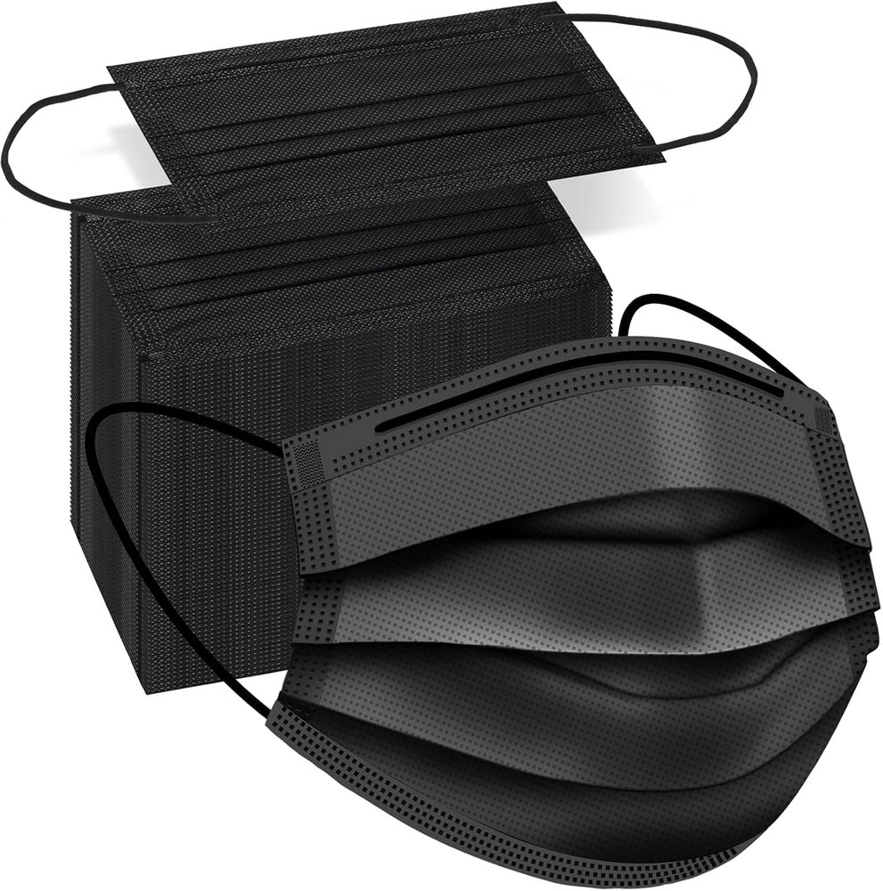 Carzillion Disposable Face Masks 3-Ply Protective 100 PCS Black Safety Breathable Mask Cover for Boys Girls with Adjustable Nose Clip & Elastic Ear Loop, Great for School/Kindergarten/Travel (100)