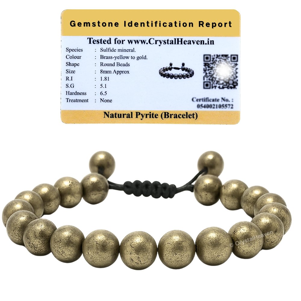 Crystal Heaven Certified Pyrite Bracelet for Women Men with Healing Crystal and Reiki Stone - Beautiful Gemstone Adjustable Beaded Bracelet for Balance, Harmony & Positive Energy