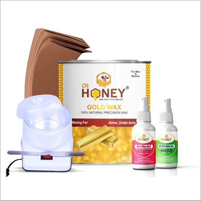 DR HONEY hair removal gold wax knife, strips with heater and after wax oil & per wax gel aply all body skine (men and women) 595.5gm