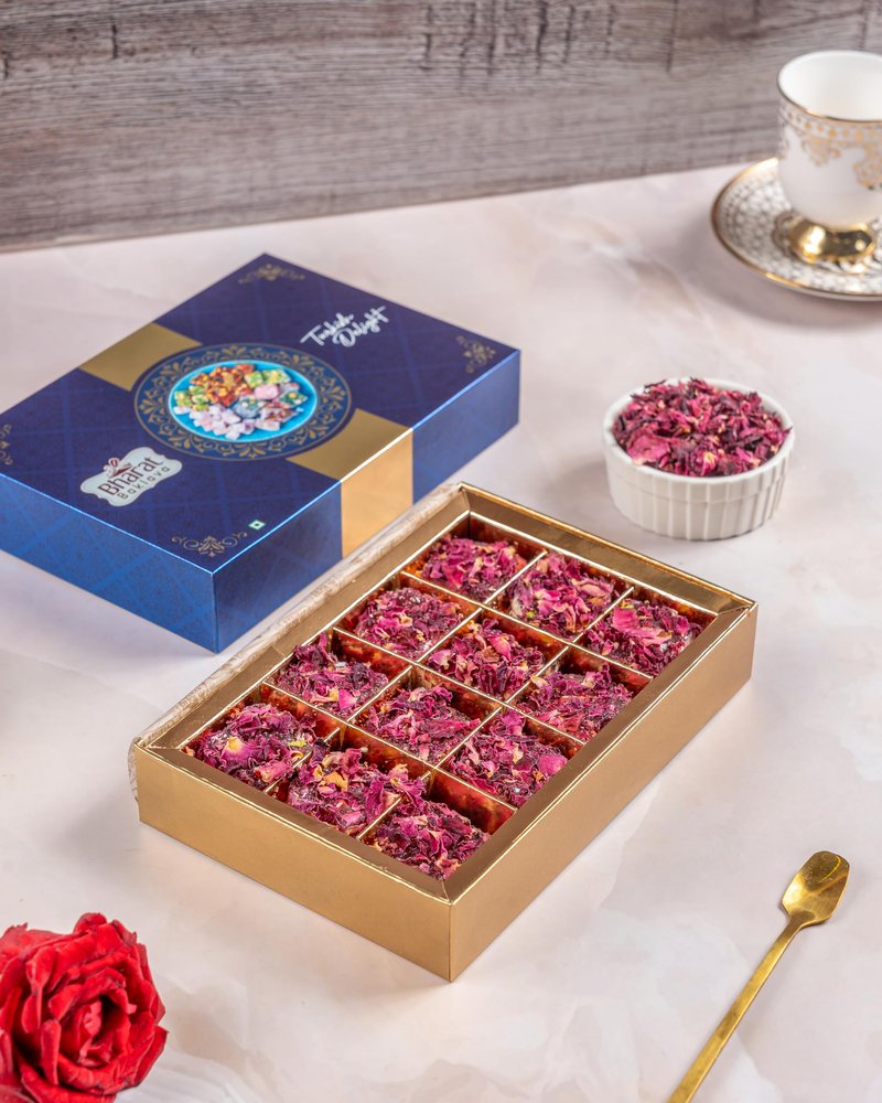 Bharat Baklava Rose Delight | Corn Starch | Sugar Syrup and layered with Rose Petals | Delight (12 piece)