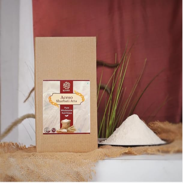 Aceso Sharbati Atta - Nutrient-Rich Wheat Flour for Healthier Living and Blood Sugar Control - Sweet Taste, Fuller Rotis, and Gluten-Friendly - Ideal for Type 2 Diabetes and Enhanced Well-being