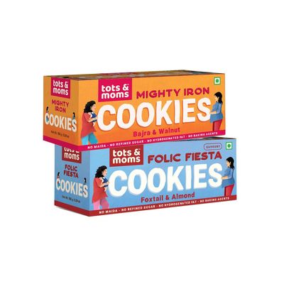 Tots & Moms Healthy & Nutritional Cookies for Moms - Pack of 2 | Mighty Iron | Folic Fiesta | 150g each
