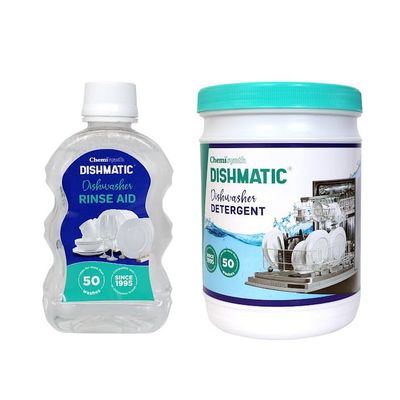 Dishmatic Dishwasher Detergent Powder and Rinse Aid Liquid (1kg + 250 ml) Combo Pack for Sparkling Clean Dishes | Compatible with All Dishwashing Machines