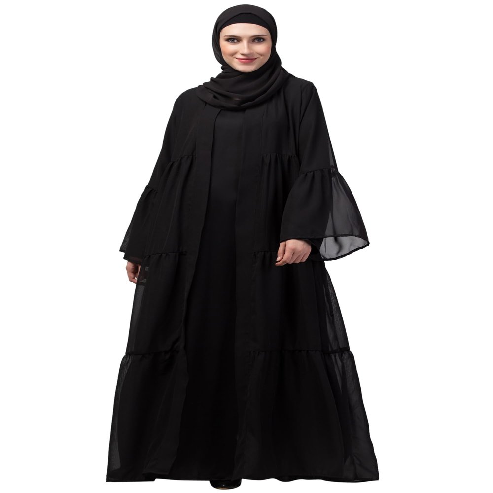 Double layer gather panels bell sleeve Abaya (XL)