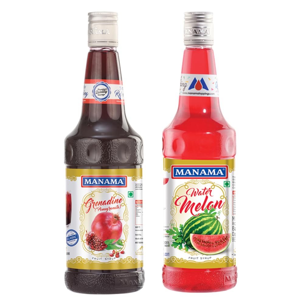 Manama Watermelon Syrup and Grenadine Syrup, 750ML Each, Mixer for Mocktails, Cocktails, Drinks, Juices, Beverages, Pack of 2