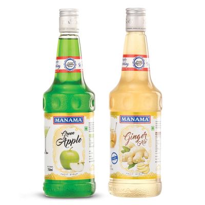 Manama Green Apple Syrup and Ginger Ale Syrup, 750ML Each, Mixer for Mocktails, Cocktails, Drinks, Juices, Beverages, Pack of 2