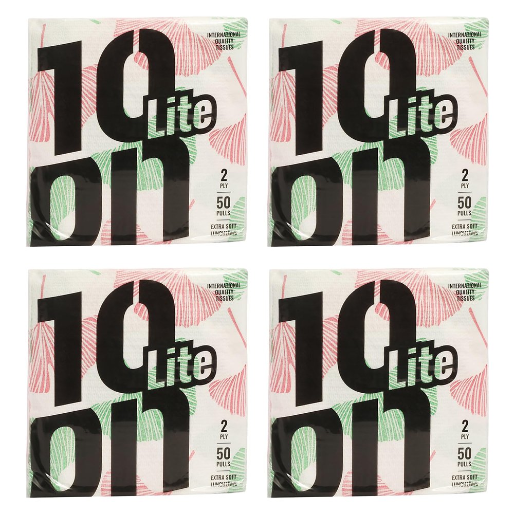 10on Lite Extra Soft Luncheons Printed Napkins, 2 Ply Tissue Paper, 50 Pulls per Pack, Pack of 4 (50 x 4 = 200 Sheets) - Print May Vary