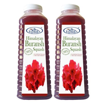 Badrika Pure Natural Himalayan Buransh/Rhododendron Flower Squash Pack Of 2 (750 ML Each)