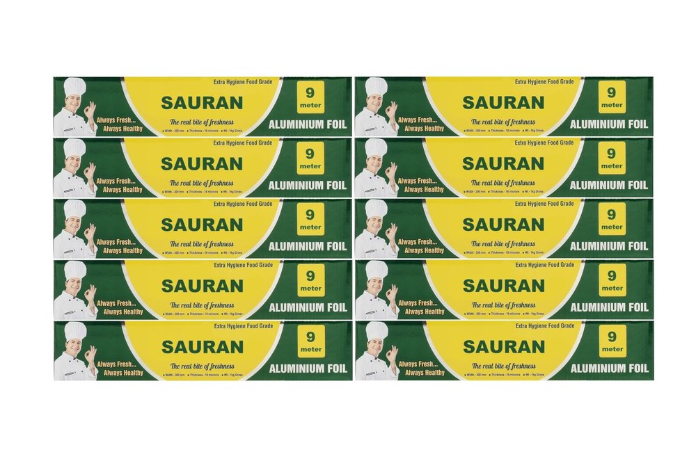 9 Meter Pack of 10 Silver Aluminium Foil Wrap for Food Packing, Cooking, Baking(FP9)