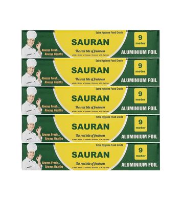 9 Meter Pack of 5 Silver Aluminium Foil Wrap for Food Packing, Cooking, Baking(FP9)