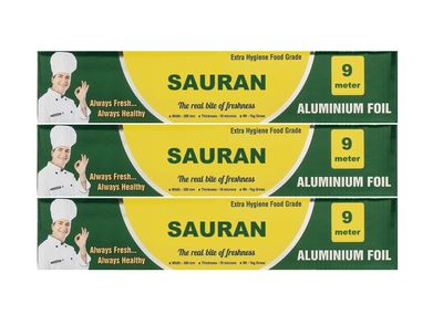 9 Meter Pack of 3 Silver Aluminium Foil Wrap for Food Packing, Cooking, Baking(FP9)