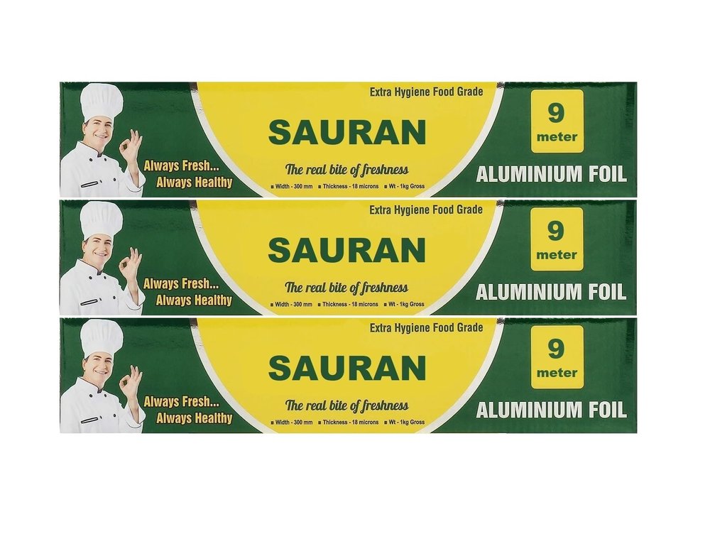 9 Meter Pack of 3 Silver Aluminium Foil Wrap for Food Packing, Cooking, Baking(FP9)