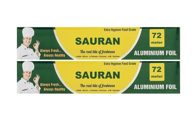 72 Meter Pack of 2 Silver Aluminium Foil Wrap for Food Packing, Cooking, Baking(FP9)