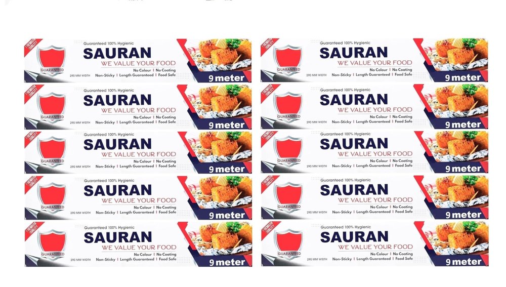 9 Meter Pack of 10 Silver Aluminium Foil Wrap for Food Packing, Cooking, Baking(FP10)