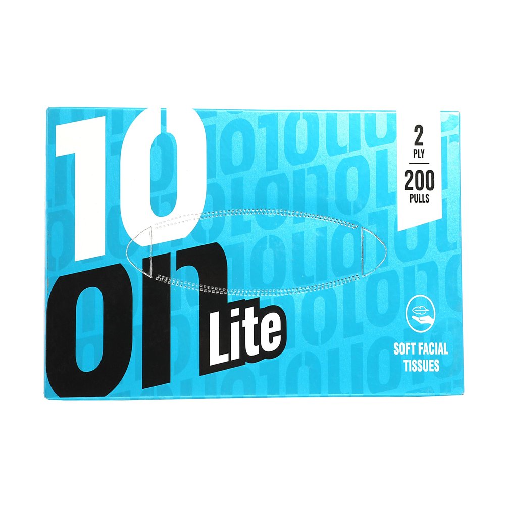 10 on TISSUES Lite Soft Metallic Facial Tissues for Face, Car Tissue Box, 2 Ply Facial Tissue Paper, Face Towel, 200 Pulls per Pack, Jumbo Pack of 4 (200 x 4 = 800 Sheets)