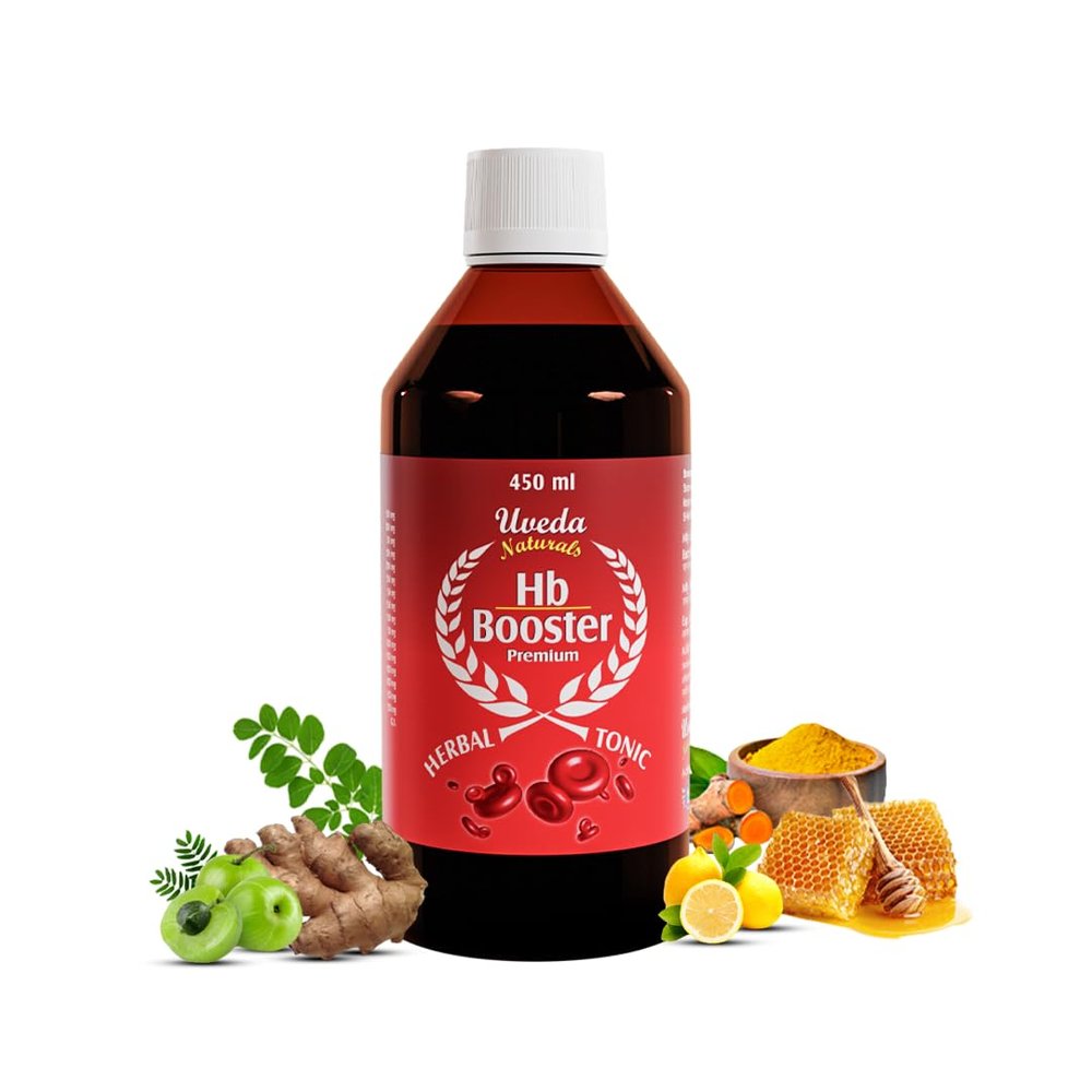 Uveda Naturals Hb Booster | 450ml | Iron tonic & Enhances haemoglobin level | Herbal Tonic | Ayurvedic Syrup | Naturals & Safe | Zero side effects
