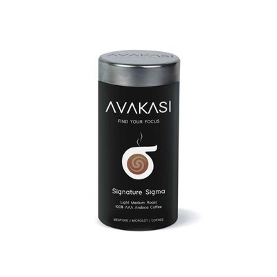 Avakasi Signature Sigma Light Medium Roasted Coffee with Collectible Tin - AAA Export Arabica (French Press)