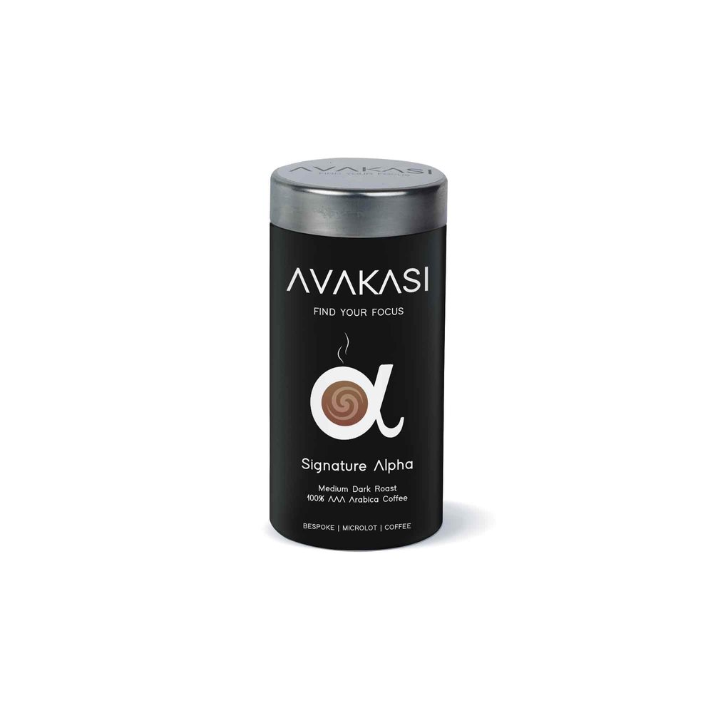 Avakasi Signature Alpha Medium Dark Roasted Ground Coffee with Collectible Tin - AAA Export Arabica (Espresso Machine)