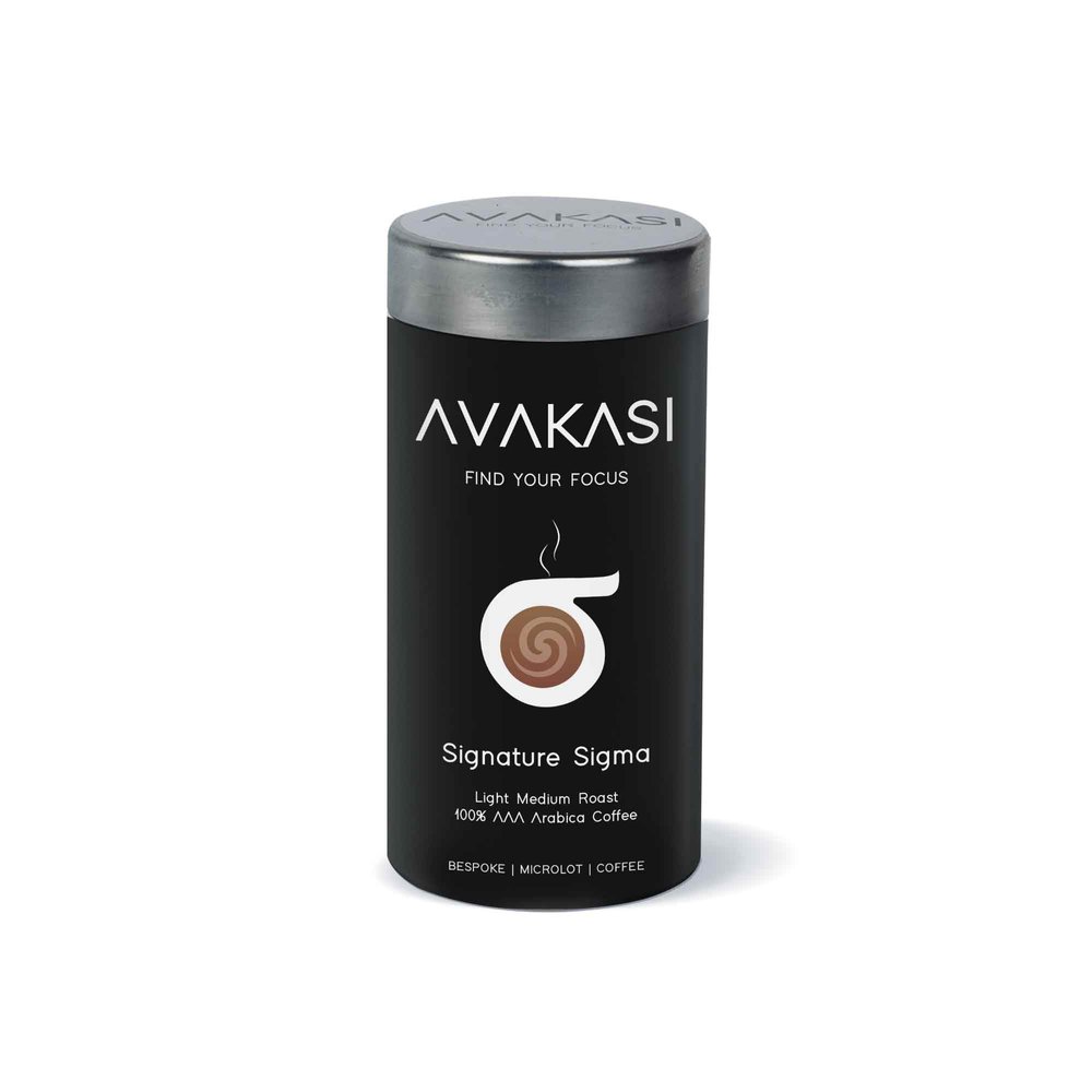 Avakasi Signature Sigma Light Medium Roasted Coffee with Collectible Tin - AAA Export Arabica (Plunger)