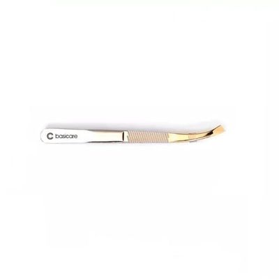 Basicare Stainless Steel Gold Precision Ground Curved Slant Tip Tweezer For Women and Men.Tweezer For Ingrown Hair, Plucking Daily Beauty Tool.