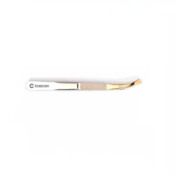 Basicare Stainless Steel Gold Precision Ground Curved Slant Tip Tweezer For Women and Men.Tweezer For Ingrown Hair, Plucking Daily Beauty Tool.