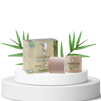 Green loops Bamboo 3 Ply Toilet Paper Tissue Rolls 16 Rolls (300 Pulls Per Roll), Tree Free, Unbleached, 100% Natural, Ecofriendly