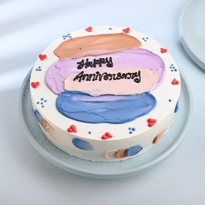 FlowerAura Delicious Silky Smooth Fresh Creamy Colourful Chocolate Anniversay Cake Gift's For Girlfriend, Boyfriend, Husband, Wife, Friends, Colleagues, Parents (Same Day Delivery) (0.5Kg)