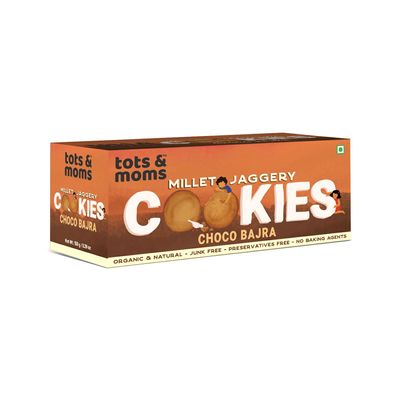 Tots & Moms NO Maida NO Sugar - Choco Bajra Cookies | Millet & Jaggery Biscuits | Made with Bajra/Pearl Millet, Natural Cocoa Nuts & Seeds, Butter & Jaggery | 150g